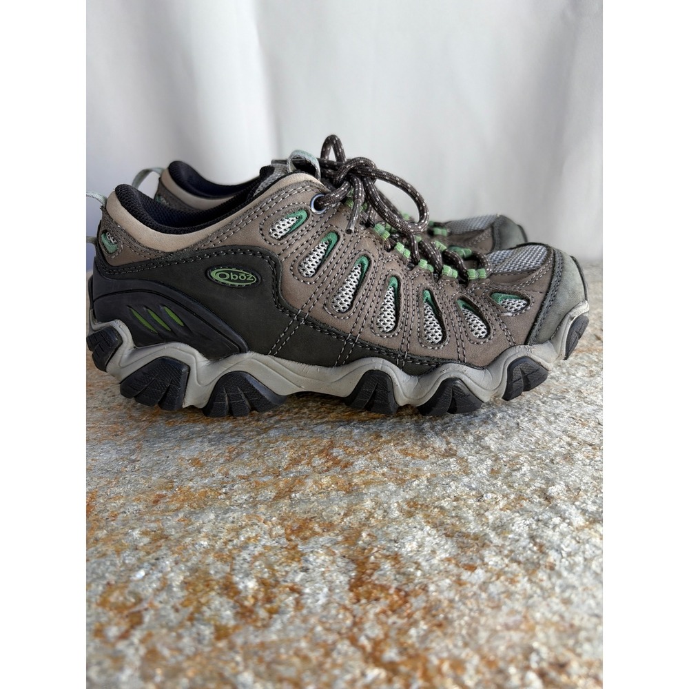 Oboz Sawtooth II Low Hiking Shoes Womens 7.5 Pewter Frost Gray Green Sneaker